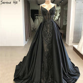 Black V-Neck Sexy Sparkle 2025 Evening Dresses Dubai Design Sequined Sleeveless Evening Gowns Real Photo LA60727