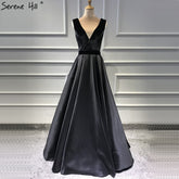 On Sale No Return No Refund Sale Black Velour Sleeveless A-Line Sexy Evening Dresses 2025 Real Photo Deep-V Simple Formal Dress LA60951