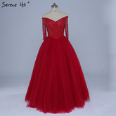 On Sale No Return No Refund Boat Neck Beading Sequined Tulle Evening Dresses Wine Red Sexy Bridal Evening Gown Robe De Soiree 2025 Real Photo LA6393