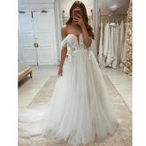 Bohemian Wedding Dresses Sleeveless Shoulder Women Sexy Sweetheart Lace Applique Bridal Gowns Formal Beach Wedding Party Robe De
