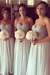Gray A-line Lace Mismatched Long Bridesmaid Dress, Wedding Party Dresses