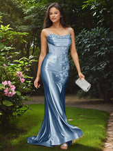3d Rose Strapless Mermaid Prom Dress Long with Sheer Bodice