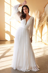 Pleated Long A Line Wedding Dress