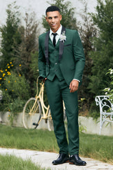 Dark Green Shawl Lapel One Button 3 Pieces Formal Prom Men's Suits