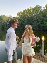 Vestido de fiesta de bienvenida blanco de encaje con tirantes finos para mujer Y4078