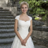 Cap Sleeve Wedding Dresses Amazing Neck Vestidos De Novia Appliques Vestido De Noiva Lace Robe De Mariée