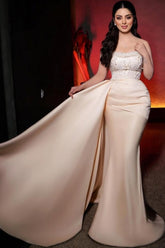 Charming Long Mermaid Strapless Sequined Wedding Dress With Pearls