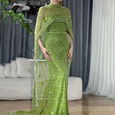 Arabia Nude Mermaid Long Cape Luxury Evening Dresses Gowns 2025 For Formal Occasion LA72032