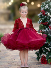 Sequin Deep V-Neck Tulle Knee-length Festive Holiday & Christmas Party Dress