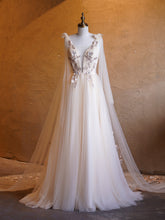 Vestidos de graduación largos hasta el suelo con escote en V profundo, bordado de tul y corte en A