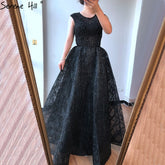 Dubai Blue A-Line Luxury Beading Evening Dresses 2025 O-Neck Crystal Sexy Formal Dress Long LA70552