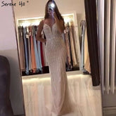 Dubai Champagne Sleeveless Mermaid Sexy Evening Dresses 2025 Beading Sequins Backless Formal Dress LA70400