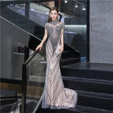 Dubai Luxury High-end Sexy Evening Dresses 2025 Champagne Grey Beading Tassel Formal Dress LA60811