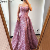 Dubai Pink Strapless Sexy Lace Fromal Dresses 2025 Mermaid Off Shoulder Crystal Evening Gowns Real Photo LA70186