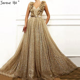 On Sale No Return No Refund Dubai V-Neck Sleeveless Luxury Evening Gown Designs 2025 Sequined Sashes Sexy Tulle Evening Dresses LA60796