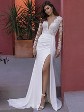 Elegant A-Line Wedding Dresses For Women Spring V Neck Deep Long Sleeve Lace Slim Fashion Bride's Tail Bridal Wedding Gown