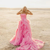 Elegant Pink Petal Ruffle Prom Party Dresses Long Strapless Bridal Photography Dress Beach Boho Maternity Photo Shoot Gowns