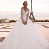 Elegant Wedding Dresses With Embroidery Princess Ball Gowns Sweetheart Full Sleeve Simplicity Back Button Vestido De Novia Robe