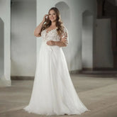 Elegant White V-neck Half Sleeve Bridal Gown Lace Applique Plus Size Floor-Length Wedding Dress for Women vestidos de novia