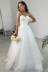 Elegant A-Line Spaghetti Straps Sweetheart Tulle Wedding Dress WD647