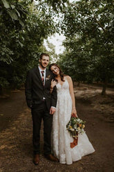 Elegant Appliqued Straps V-Neck Backless A-line Wedding Dresses WD552