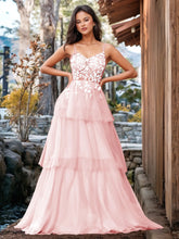 3D Floral Embroidery Illusion Bandage Ruffle Prom Dress