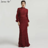 Flowers Pearls Long Sleeves Mermaid Evening Dresses Muslim Fashion Elegant Formal Dress 2025 Plus Size LA6293