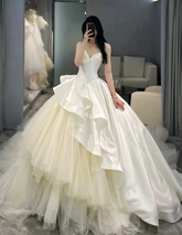 Vestido de novia elegante de corte A y manga larga, modelo Y6789