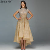 Gold High Neck Luxury Asymmetrical Evening Dresses 2025 Beading Sequined Sleeveless Evening Gowns LA60757