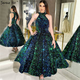 Green O-Neck Sexy Luxury Ankle-Length Evening Gowns 2025 Sleeveless Sequins Sparkle Formal Dress HA2063