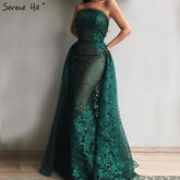 On Sale No Return No Refund Green Off Shoulder Sexy Mermaid Evening Dresses 2025 Appliques Sequined Luxury Vintage Evening Gowns LA6361