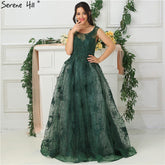 On Sale no return no refundSale Green Sleeveless Backless Sexy Evening Dresses 2025 Beading Sequined With Train Evening Gowns Real Photo LA6687