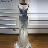 On Sale no return no refundSale Grey New Beading Crystal Luxury Evening Dresses 2025 High-end Mermaid Sleeveless Sexy Formal Evening Gowns LA6573