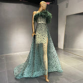 Groen Luxe A-lijn Hoge Split Avond Jurken 2025 Kralen Veer Elegant Mermaid Voor Vrouwen Party LA71570