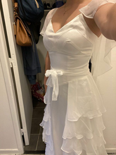 Robe de soirée longue blanche chic à volants et col en V Y5354