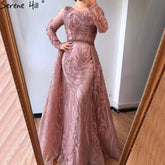 Muslim Pink Long Mermaid With Train Luxury Evening Dresses Gowns for woman party Formal Dress 2025 LA70541