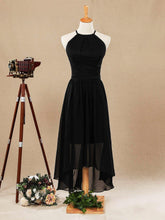 Robe de demoiselle d'honneur coupe trapèze en mousseline de soie, décolleté en V, bretelles spaghetti