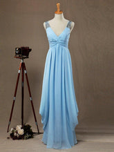Baoleely Sheath / Column V-neck Floor Length Chiffon Prom Evening Dress with Side Draping Criss Cross Beading