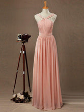 Robe de demoiselle d'honneur en mousseline de soie, coupe trapèze, princesse, doubles bretelles, col licou, longueur au sol