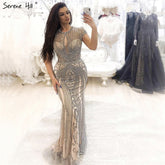 IN STOCK 2025 Luxury Cap Sleeve full diamond O-Neck Mermaid Evening Dresses Design Beading Evening Gowns Plus Size LA60742