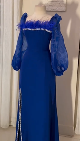 Robe de soirée vintage à manches longues et encolure carrée, modèle Y5014
