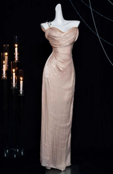 Robe de soirée fourreau rose à une épaule Y8199