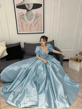 Robe de bal longue en satin, coupe trapèze, manches courtes, Y4657