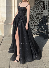 Robe de bal noire longue, robe de soirée sexy et tendance Y6113