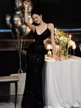 Vestido de noche negro con lentejuelas brillantes, sexy, sin espalda, modelo Y1124