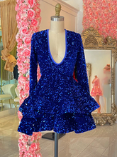 Robe de bal dos nu à sequins bleu royal Y2152