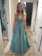 Robe de soirée brillante trapèze à col en V, robe de fin d'études Y6754