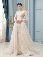 A-line / Mermaid Lace Beaded V-neck Wedding Dresses Long Sleeve Floor Length