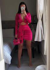 Vestido rosa fucsia para baile de bienvenida con mangas largas, vestido de cóctel rosa fucsia Y2214