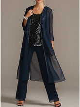 Trajes de pantalón de gasa con escote redondo para la madre de la novia